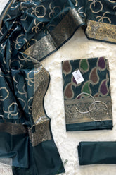 Verdant Green Semi Kattan Silk in Rangkaat Pattern Unstitiched Suit